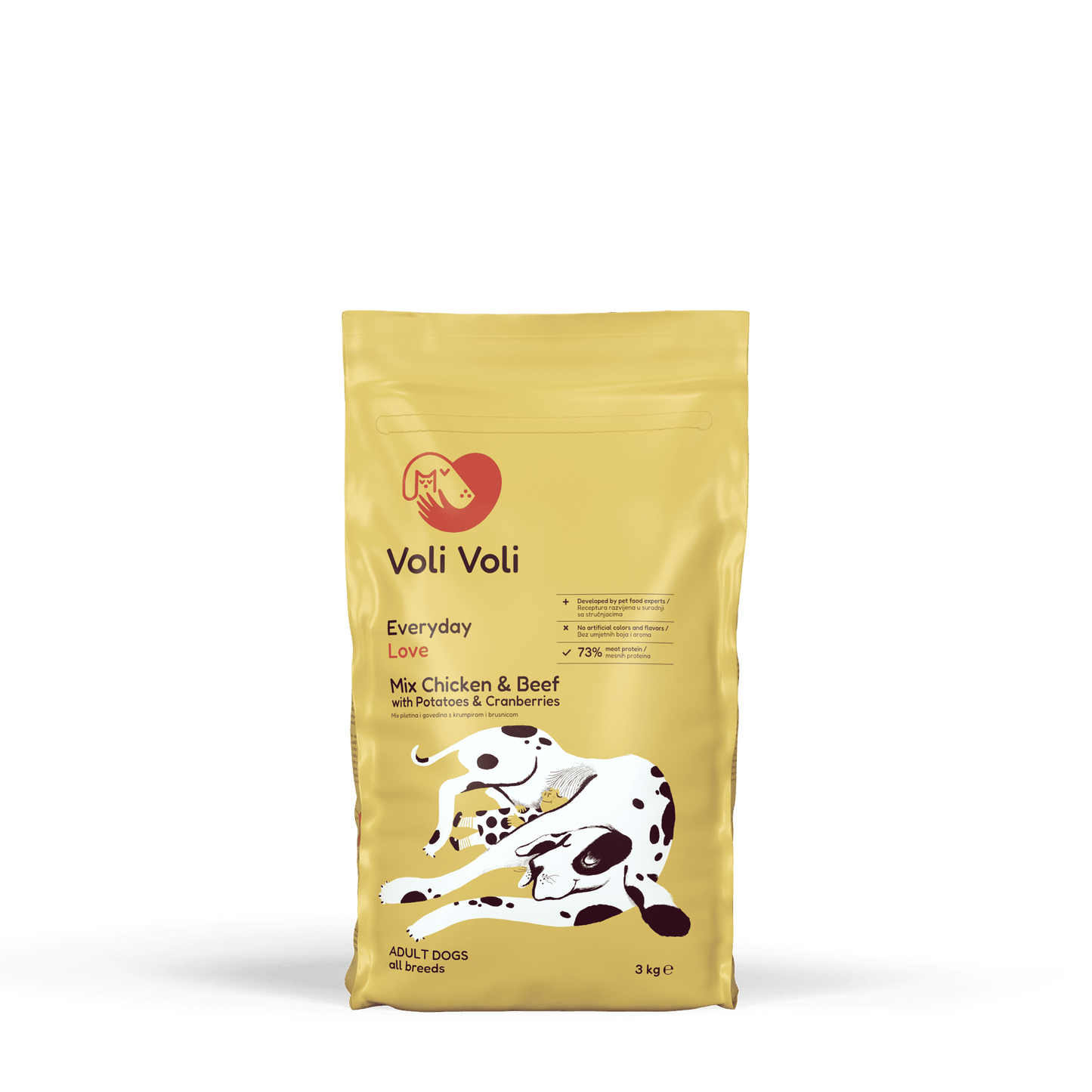Суха храна за кучета с пилешко, говеждо, картофи и червена боровинка Voli Voli Everyday Love 3kg