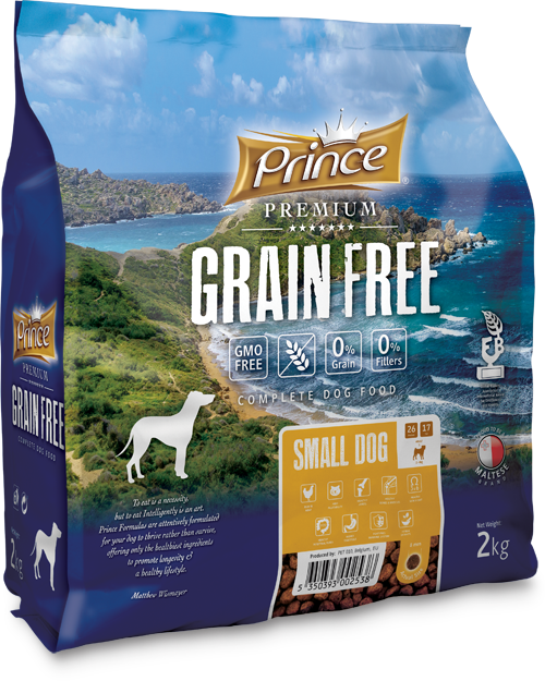 Беззърнени гранули за малки кучета с пилешко и сьомга PRINCE Grain Free Small Adult 2kg/4kg