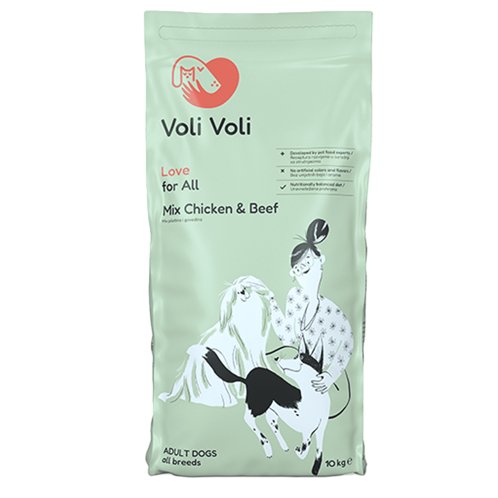 Суха храна за кучета с пилешко и говеждо Voli Voli Love For All 10kg