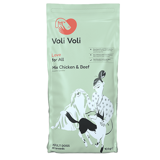 Суха храна за кучета с пилешко и говеждо Voli Voli Love For All 10kg
