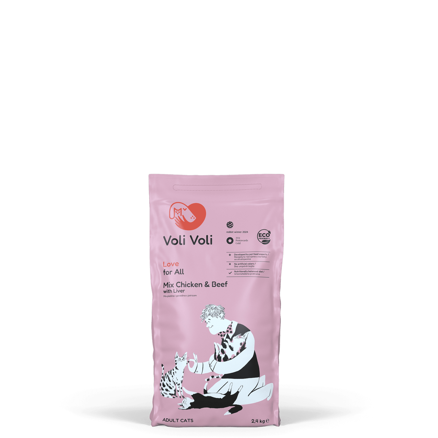 Суха храна за котки с пилешко, говеждо и дроб Voli Voli Love For All 2.4kg