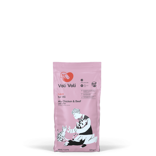 Суха храна за котки с пилешко, говеждо и дроб Voli Voli Love For All 2.4kg